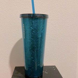 Starbucks 24oz Turquoise Cold Cup with Florals